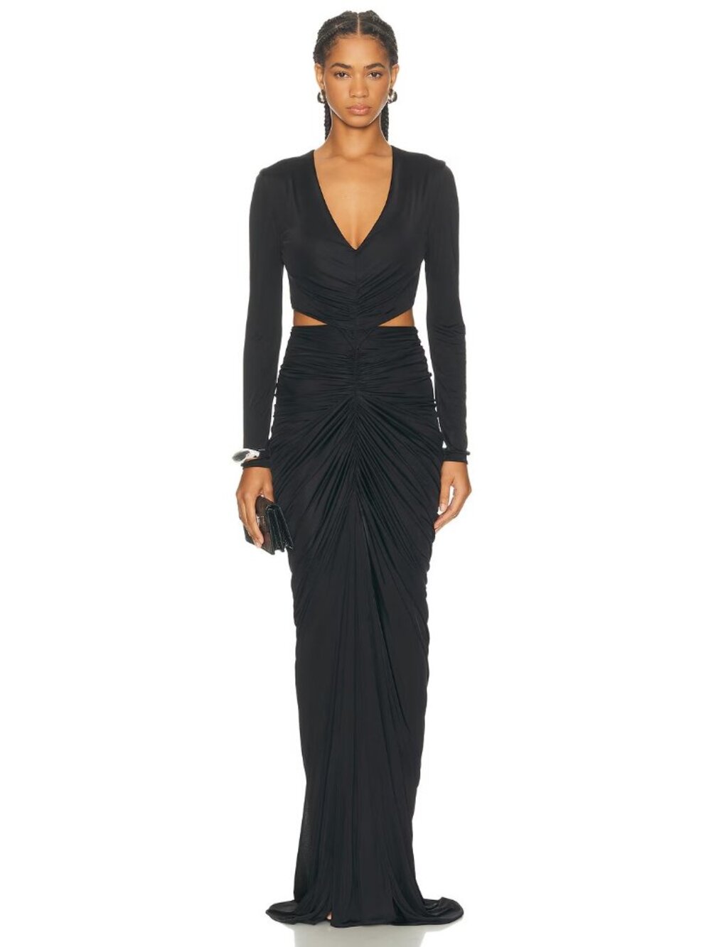 Atlein V-Neck Cut Out Pocket Gown in Black